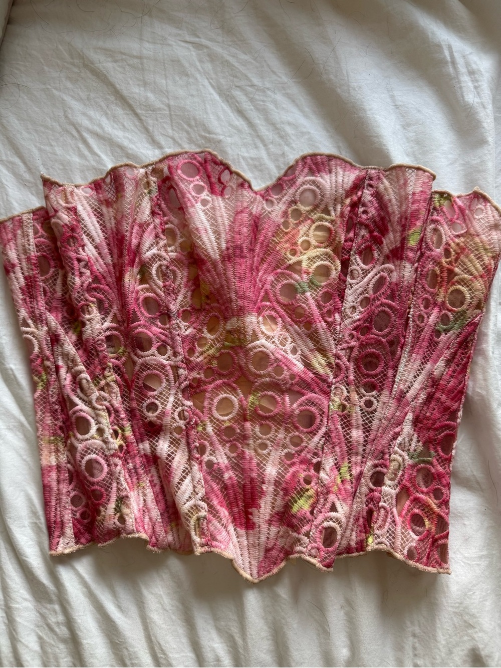 Pink Lace Strapless Bustier Top